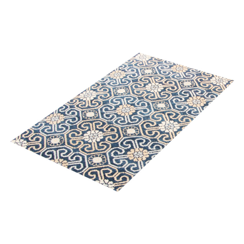 Tapis bleu noué à la main One Of Kind 3 pi 0 po x 4 pi 10 po
