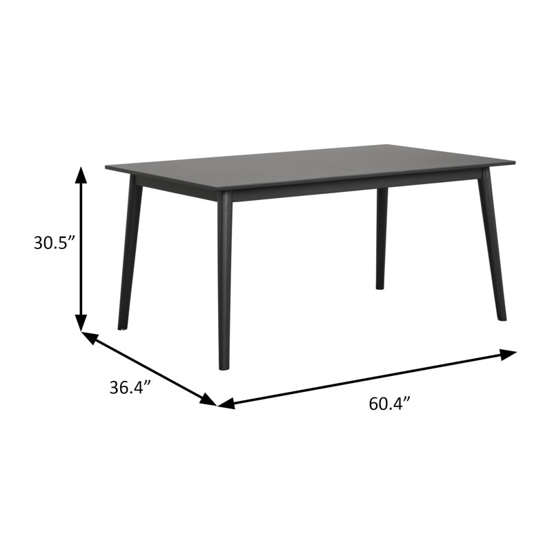 60.4" W Mid-Century Modern Dining Table, Black, Black