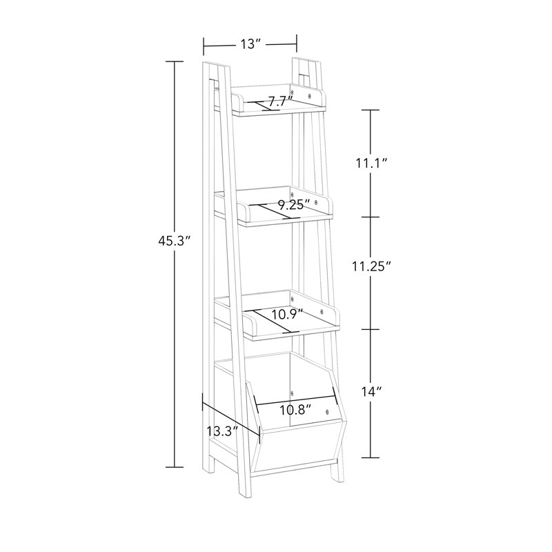 White MDF 4-Tier Kids Ladder Shelf with Storage Bin
