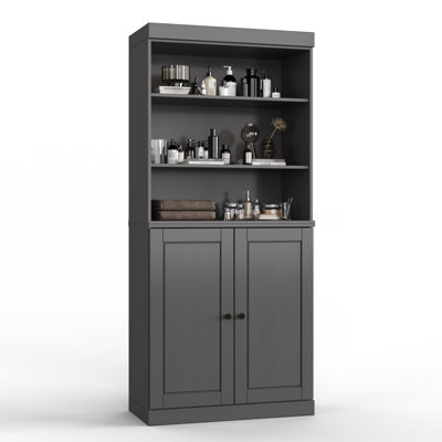 32" 100% Solid Wood Freestanding Bathroom Cabinet with Solid Doors, 2 Drawers & Adjustable Shelves – Modern Bathroom Storage