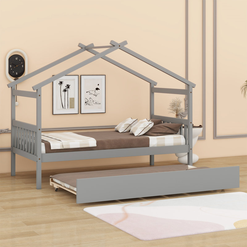 Lit en bois avec couchette, Gris
