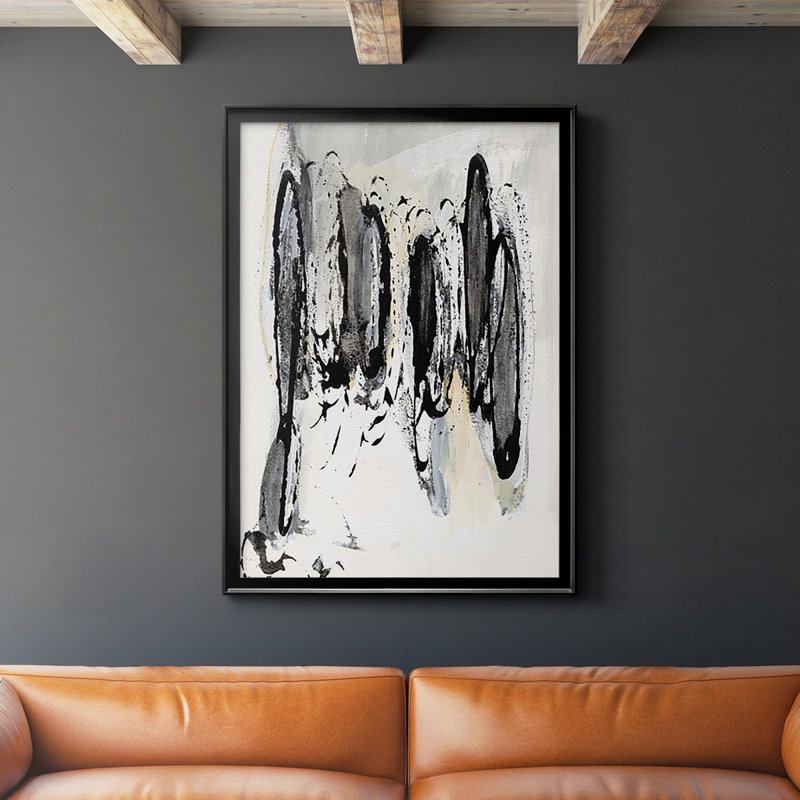 Gray Scribbles I, reproduction encadrée de qualité supérieure - prête à être accrochée, H 30,5 po x l 22,5 po x P 1 po, Noir