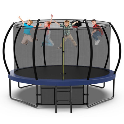 AUKFA Round Backyard Trampoline with Safety Enclosure