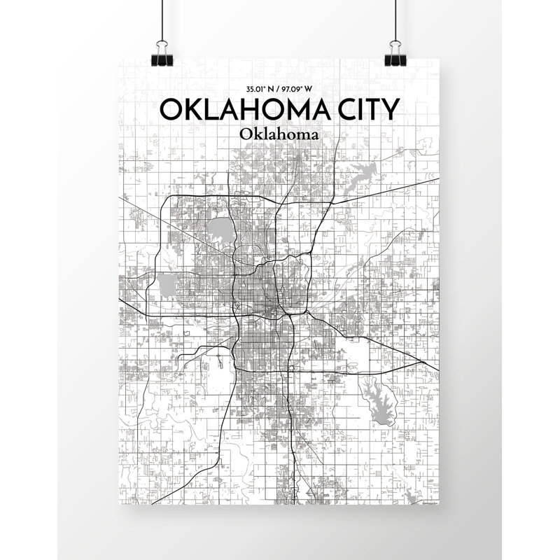 «Oklahoma City City Map», reproduction d'impression sur affiche en blanc / gris, H 27,56 po x l 19,69 po