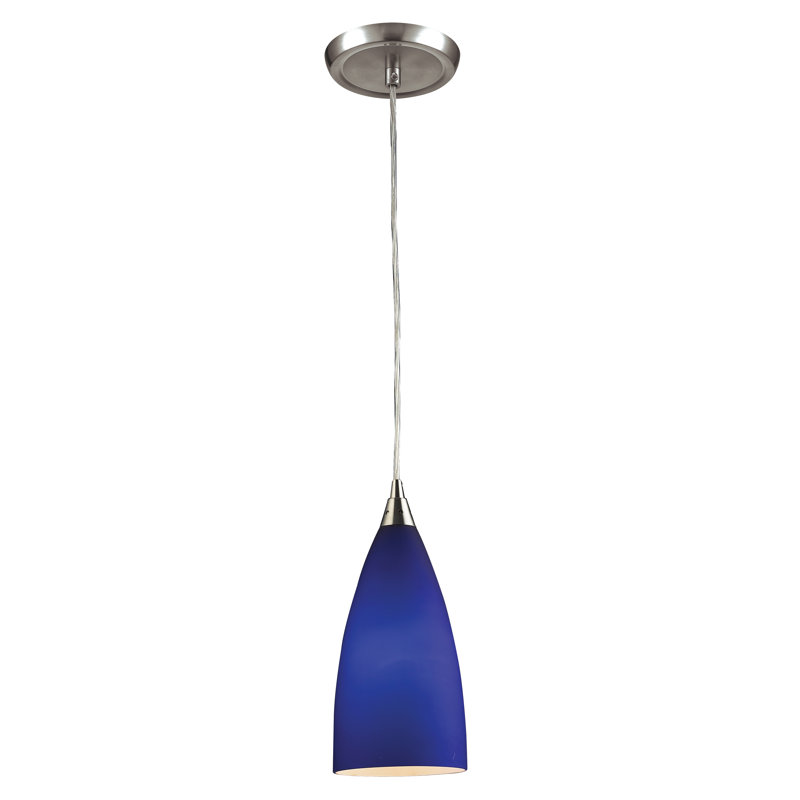 Vesta 5'' Wide 1-Light Pendant - Satin Nickel with Blue Glass, Blue