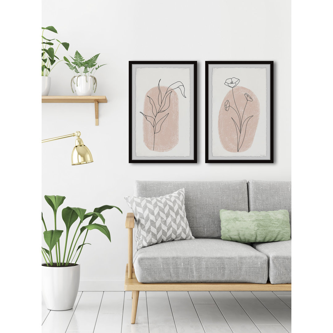 Santoyo Poppy Brown Lines by - 2 Piece Picture Frame Painting Set