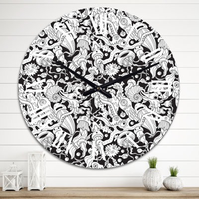 Monstres des profondeurs en noir et blanc - Horloge murale à motifs