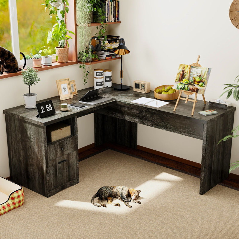 Deyra 56'' W L-Shaped Desk Lift Top Design, Gray
