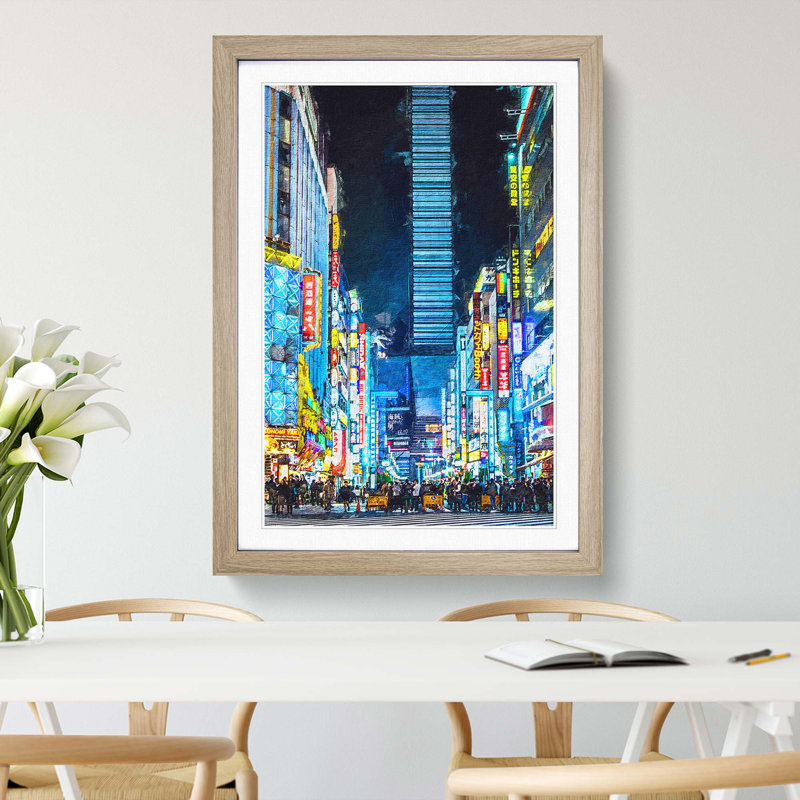 Bright Lights of Tokyo in Abstract - Picture Frame Graphic Art Print, Oak Framed, 48cm H x 36cm W x 2cm D