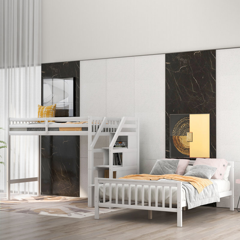 Lit superposé simple au-dessus de double en L Douglaston, Blanc