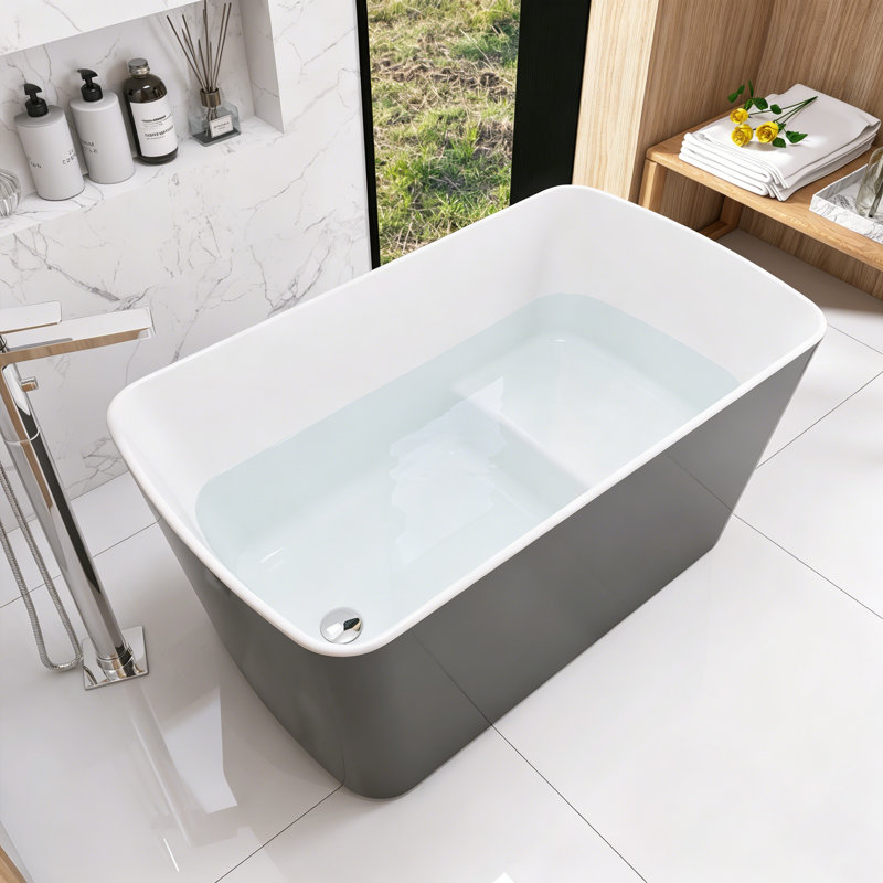 Baignoire de trempage autoportante en acrylique 49 po avec siège intégré, Glossy Black Outside