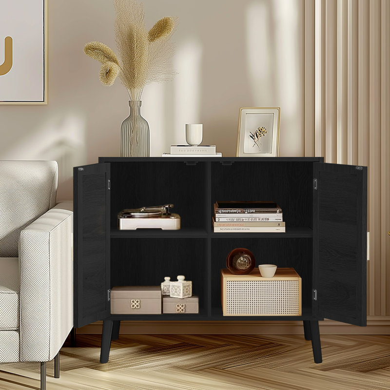 Buffet Cabinet With Storage,Accent Bathroom Floor Cabinet,With Two Doors And 4 Compartments Forstorage,Cabinet With Solid Wood Feet,Sideboard Cabinet For Hallway, Entry, Living Room