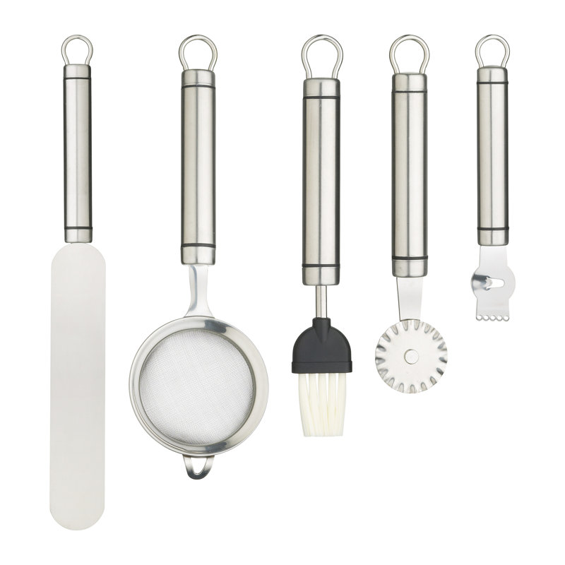 KitchenCraft Professional Kitchen Tools with Oval Shaped Handles, 5pc Set Including Zester, Spatula, Sieve, Pastry Brush and Pastry Wheel