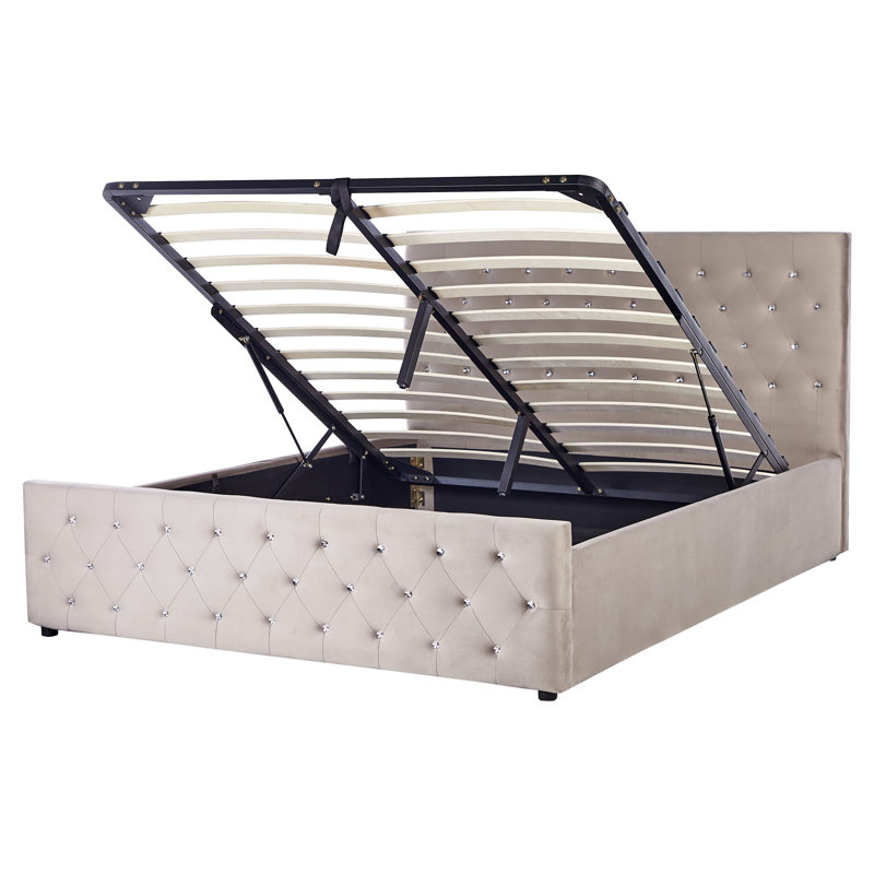 Aylene Upholstered Velvet Lift Up Storage Ottoman Bed, King