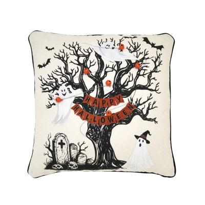Happy Halloween Tree Filled Throw Pillow