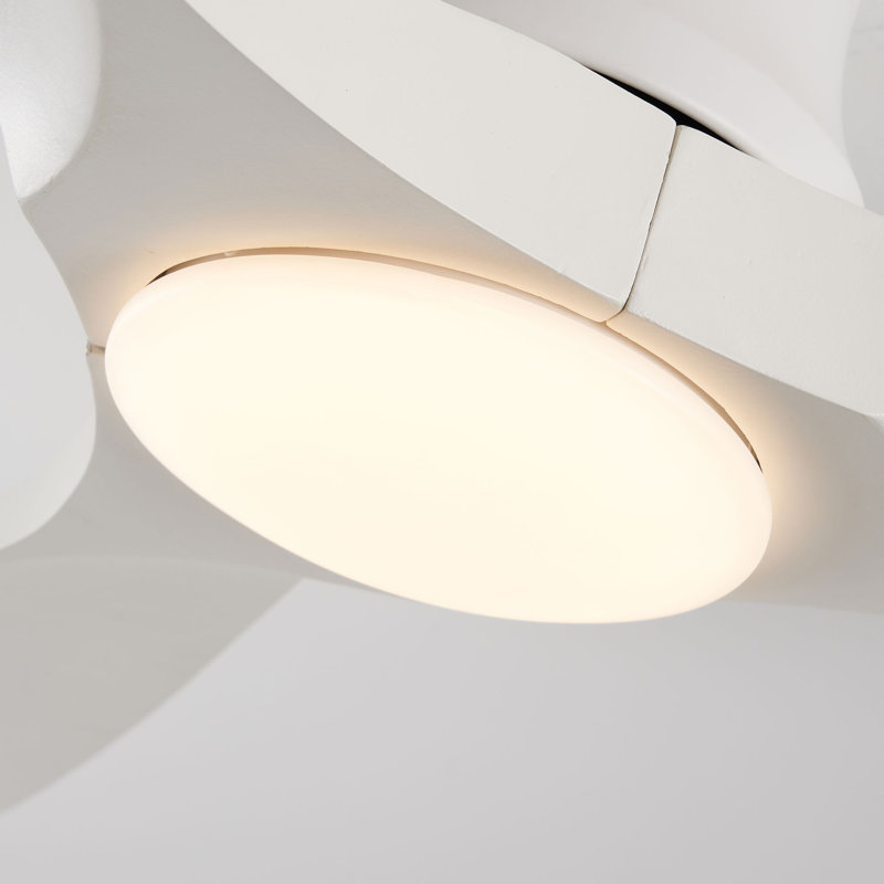 52 In. White Modern Flush Mount Led Ceiling Fan With 3 Solid Wood Blades