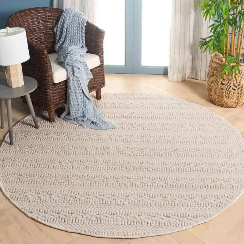 Natura Hand Loomed Wool/Cotton Solid Color Rug in Ivory, Round 6'