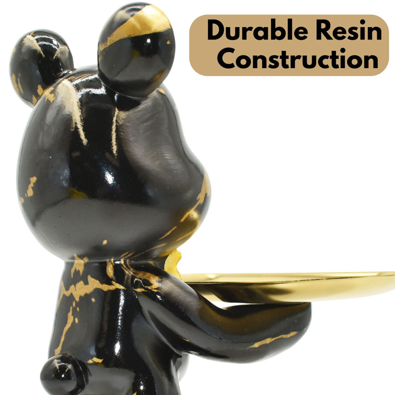 Adam & Friends Home Decor Butler Mouse With Tray Sculpture | 1-Piece, Black Marble
