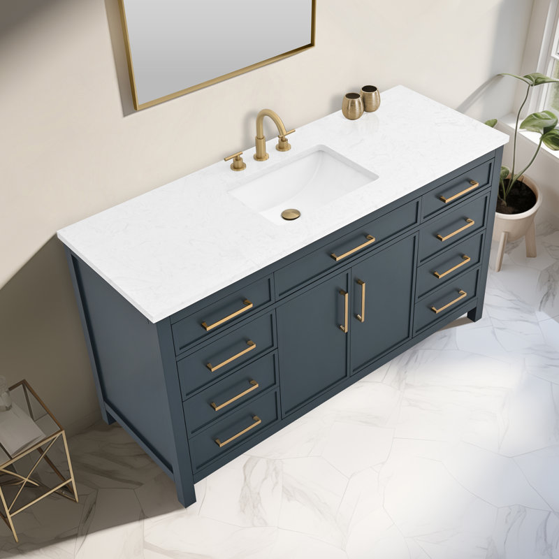 Wenniah 60" Single Vanity, Vintage Blue/Brushed Bronze