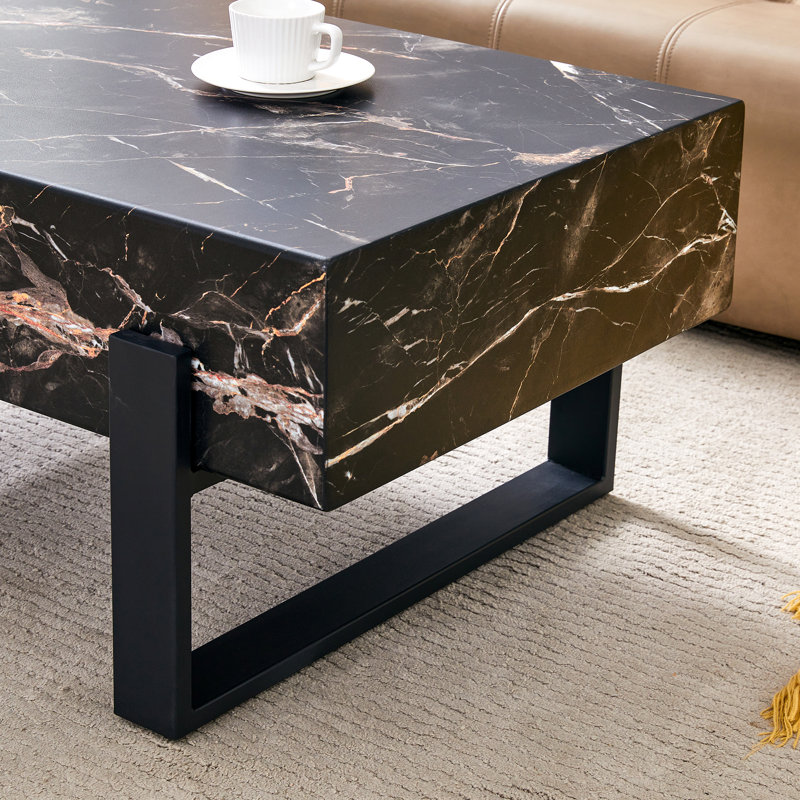 Minimalist MDF Marble-Patterned Table, Black