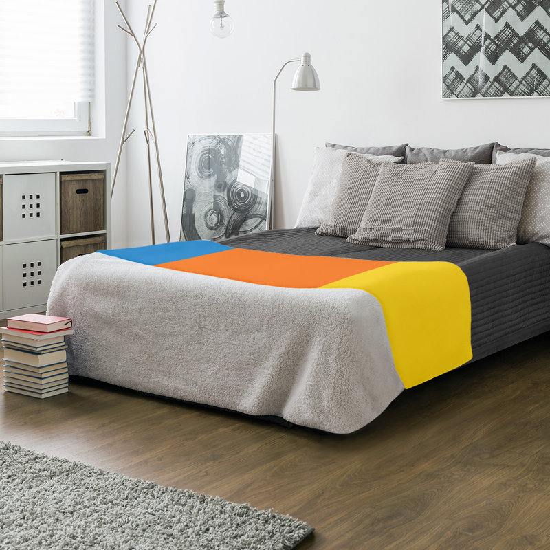 Quilted Throw Blanket, 50" W x 60" L, Blue/Orange/Yellow