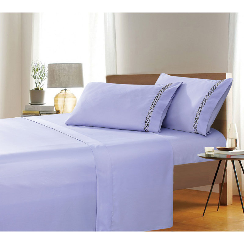 Ensemble de draps papillons brodés, Lavande, Ensemble de draps pour très grand lit + drap-hous
