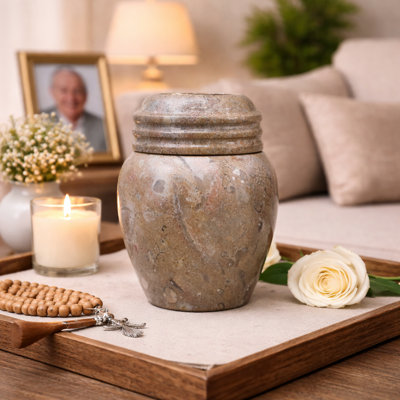 Marble Cremation Urn, 5.25h X 3.5w, 2.25 Lbs, Fossil