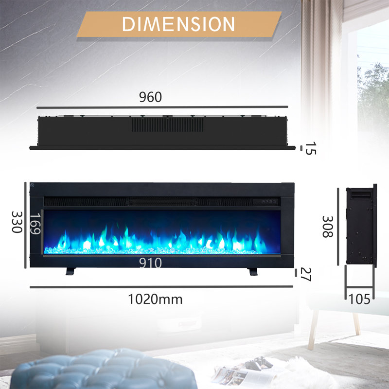 DILTON FLAMEKO Black Electric TV Stand, 33cm H x 102cm W x 11cm D