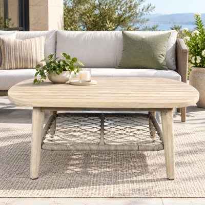 Table basse ovale d'extérieur en bois d'acacia
