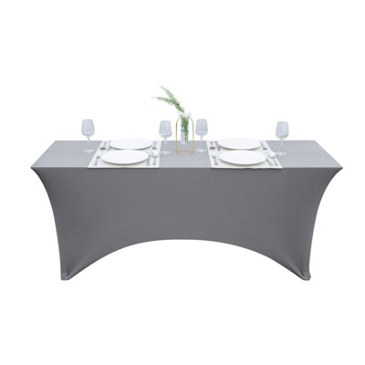Restaurantware-Table Tek 72 x 30 Inch Rectangle Table Cover, 1 Washable Spandex Tablecloth - Wrinkle-Free, Durable, Gray Polyester Fitted Tablecloth, For Parties, Banquets, or Weddings,
