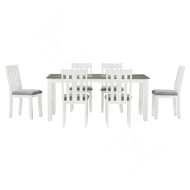 Ensemble de table de salle à manger 7 pièces avec table extensible et 6 chaises rembourrées, Brun antique