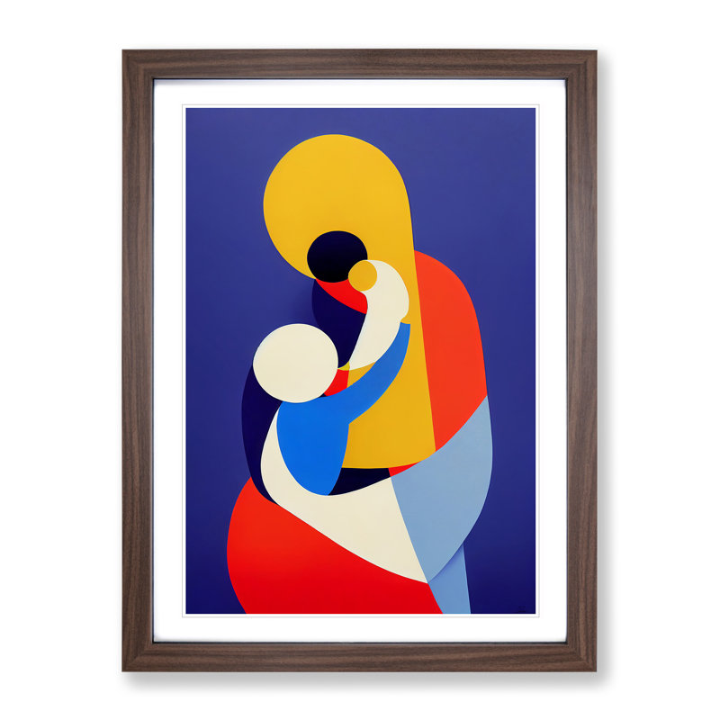 Mother With Child Abstract No.1 - Single Picture Frame Painting, Walnut, 34cm H x 25cm W x 2cm D