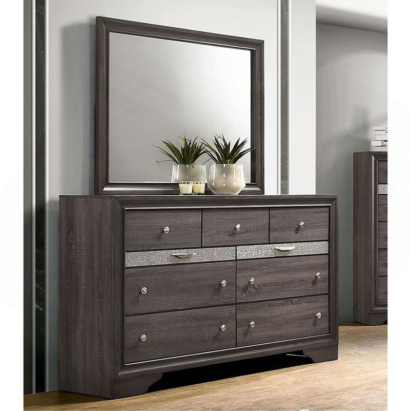 Commode avec miroir et tiroirs cachés, Gris