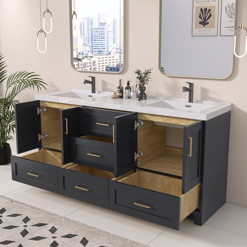 Ensemble de meuble-lavabo double 72 po en bois massif Liskeard