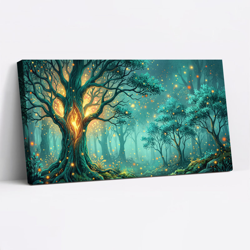 «Enchanted Forest Tree With Glowing Lights», reproduction d'art sur toile tendue sur toile, ensemble de 1, 3216