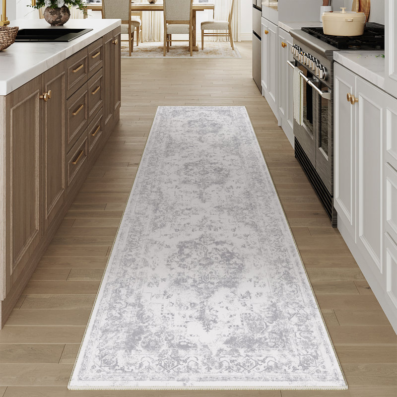  Elegant Modern Machine Woven Area Rug in Grey, Runner 2' x 8'