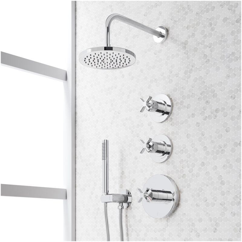 Vassor Thermostatic Shower System With Hand Shower - Chrome, Chrome