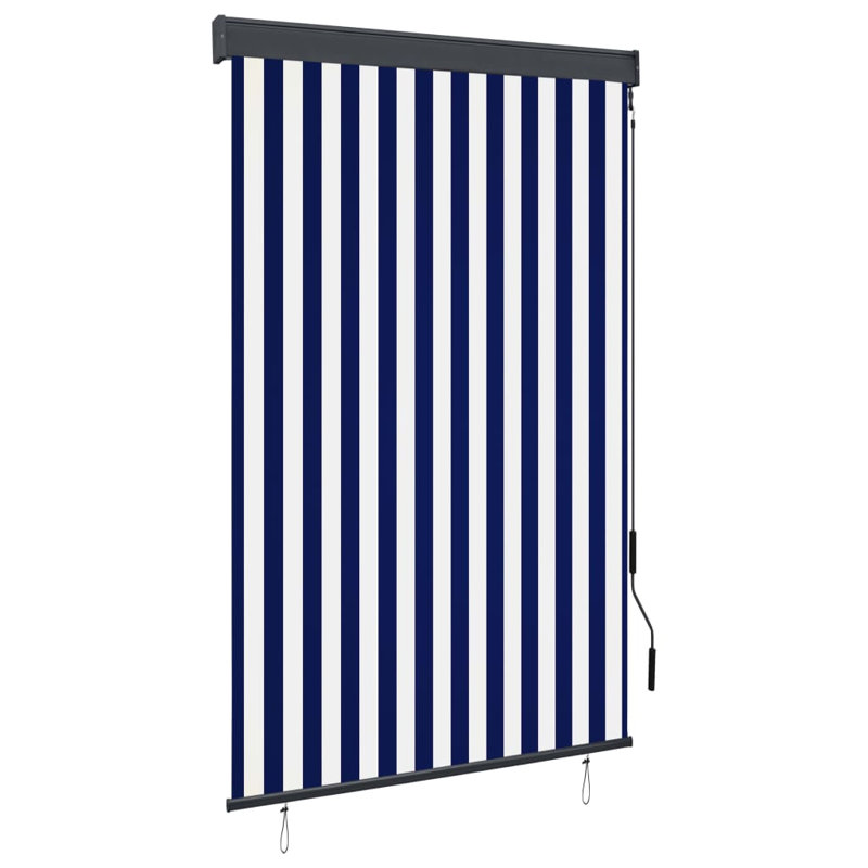 Outdoor Room Darkening Roll-Up Blind, 250 cm L x 120 cm W, Blue/White
