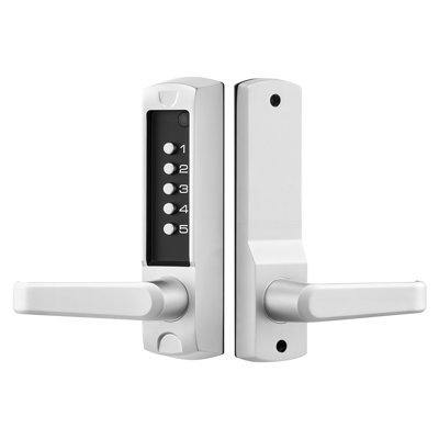 Mechanical Keyless Entry Door Lock, 2.0 Code Upgrade, 5 Digits Code, Single-Sided Push Button Combination Keypad Door Lock with Handle, Auto Locking, Indoor or Outdoor, Silver