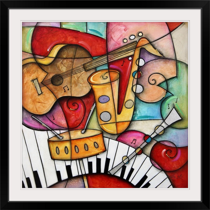 «Jazz Makers I (Sax)» par Eric Waugh, impression, H 20" x l 20" x P 1", Cadre noir