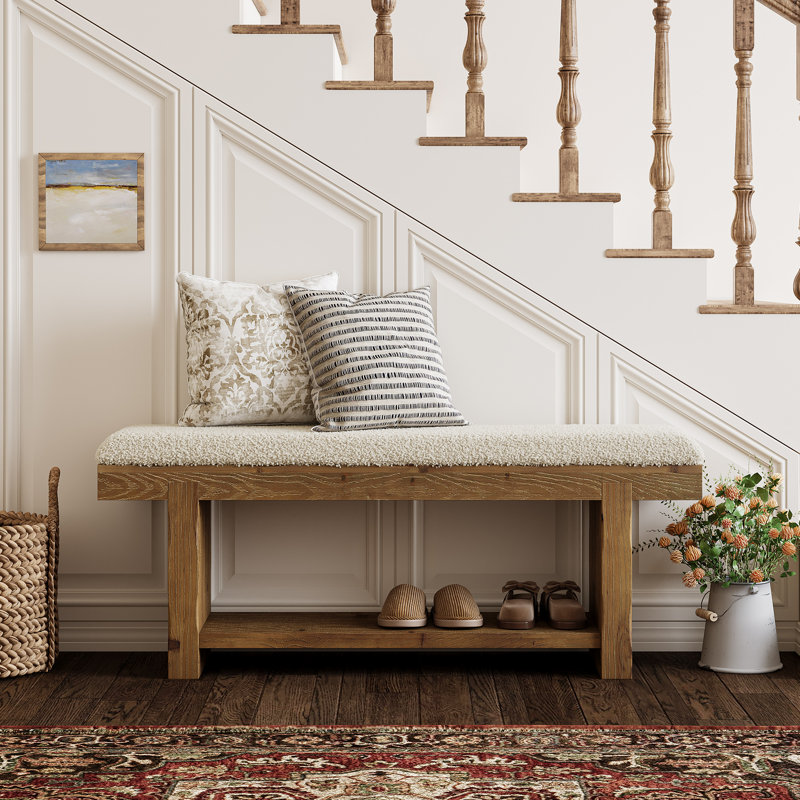 Banc en bois massif 47,2 po avec coussin rembourré, banc de ferme pour entrée, bout de lit, couloir