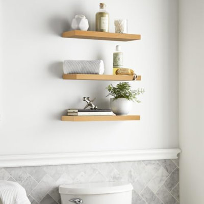 Floating Shelves For Wall, 22.5 Inches Wall Mounted Rustic Wood Shelves For Bathroom, Bedroom, Living Room, Floating Shelves For Books/Storage/Decor (Light Oak-Toned,Set Of 3)