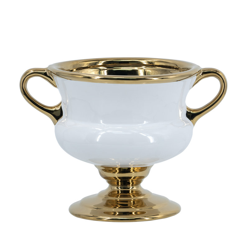 Electric Plating Flower Vase - Gold/White, 6.9" H x 7.1" W x 9.8" D