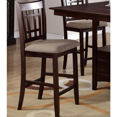 Two Brown Dining Chairs, Solid Wood, Counter Height With Comfortable Cushion 2 Upholstered Seat, Modern Elegance