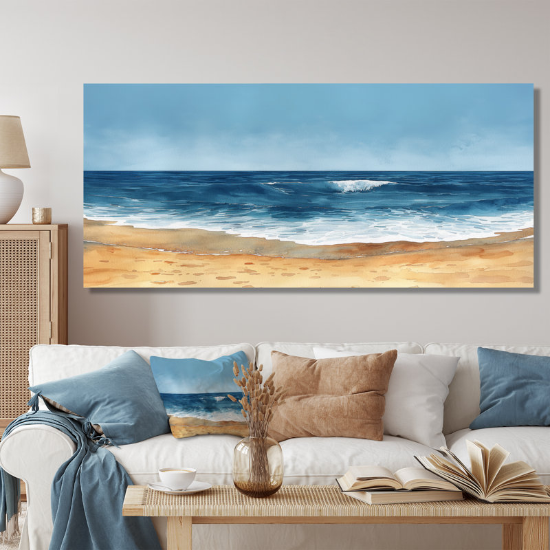 «Blue», Italian Beachside Escape I - Décoration murale plage, H 28 po x l 60 po x P 1,5 po, Toile tendue
