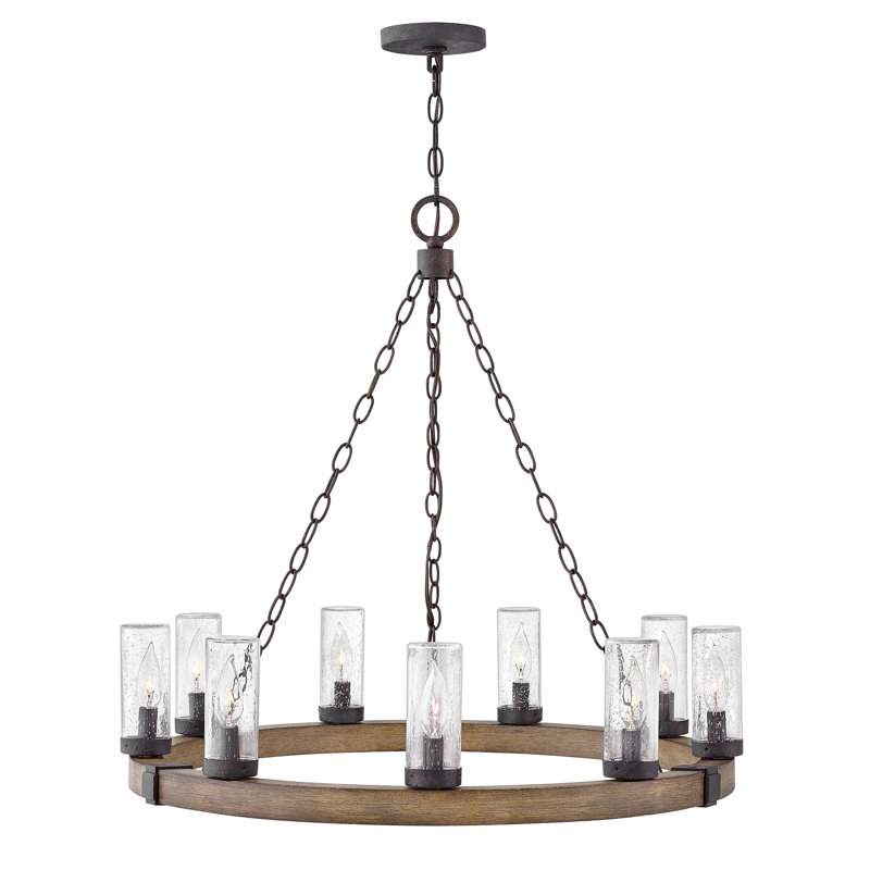 Sawyer 30" Nine-Light 12v Outdoor Candle Chandelier - LEDs Included, Sequoia