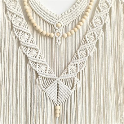 Large Macrame Wall Hanging – Boho Wall Art, Beige, Living Room & Bedroom Decor(Beige-V)