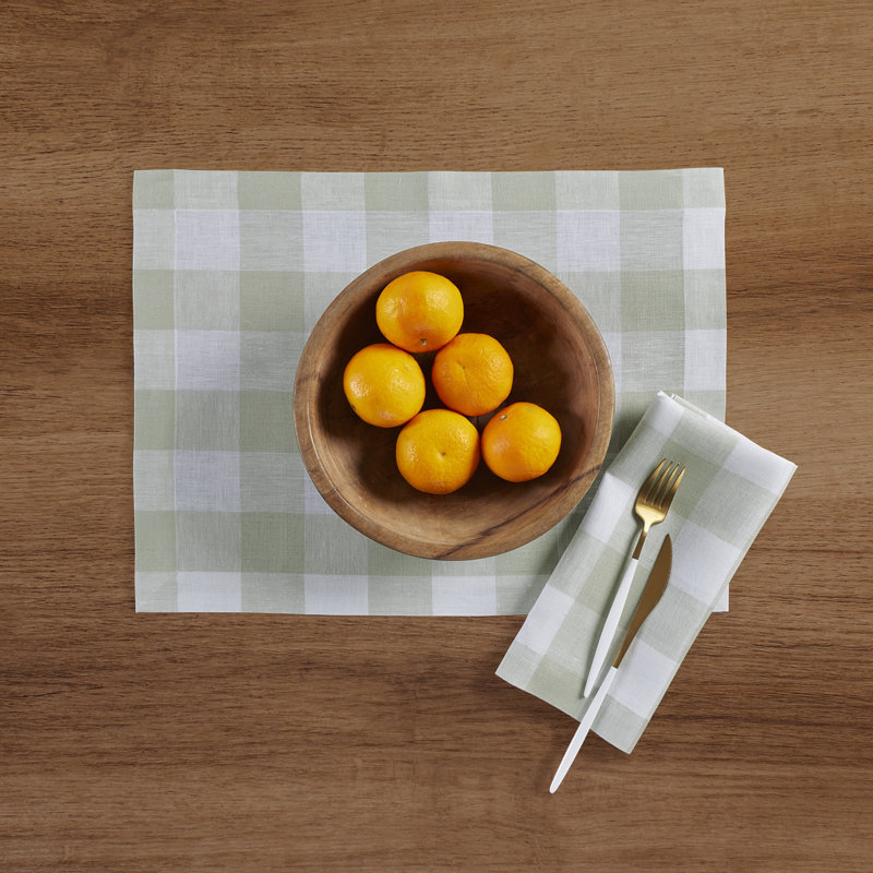Sage and White Buffalo Check Linen Dinner Napkins Set of 4