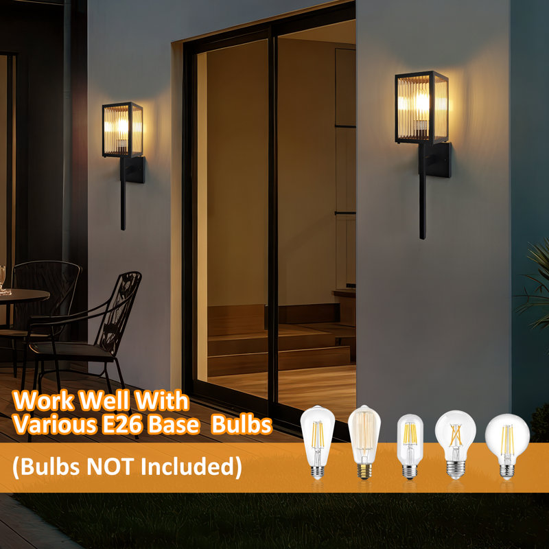 Outdoor Wall Sconce With Clear Ribbed Glass,Waterproof Exterior Wall Lantern For House Exterior/Front Door/Garage/Patio(2-PACK)