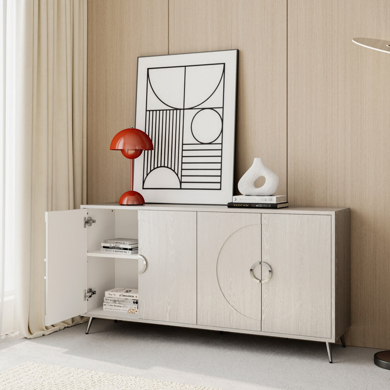 Armoire laquée 4 portes couleur champagne - Spacieuse, pratique pour le bureau.
